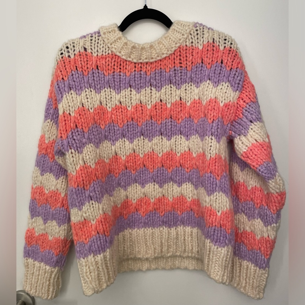 Mango MNG Wool Blend Chunky Colorblock Striped Cable Knit Sweater Size S